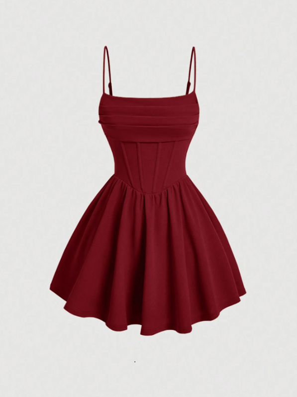 Red Strappy Fit And Flare Dress